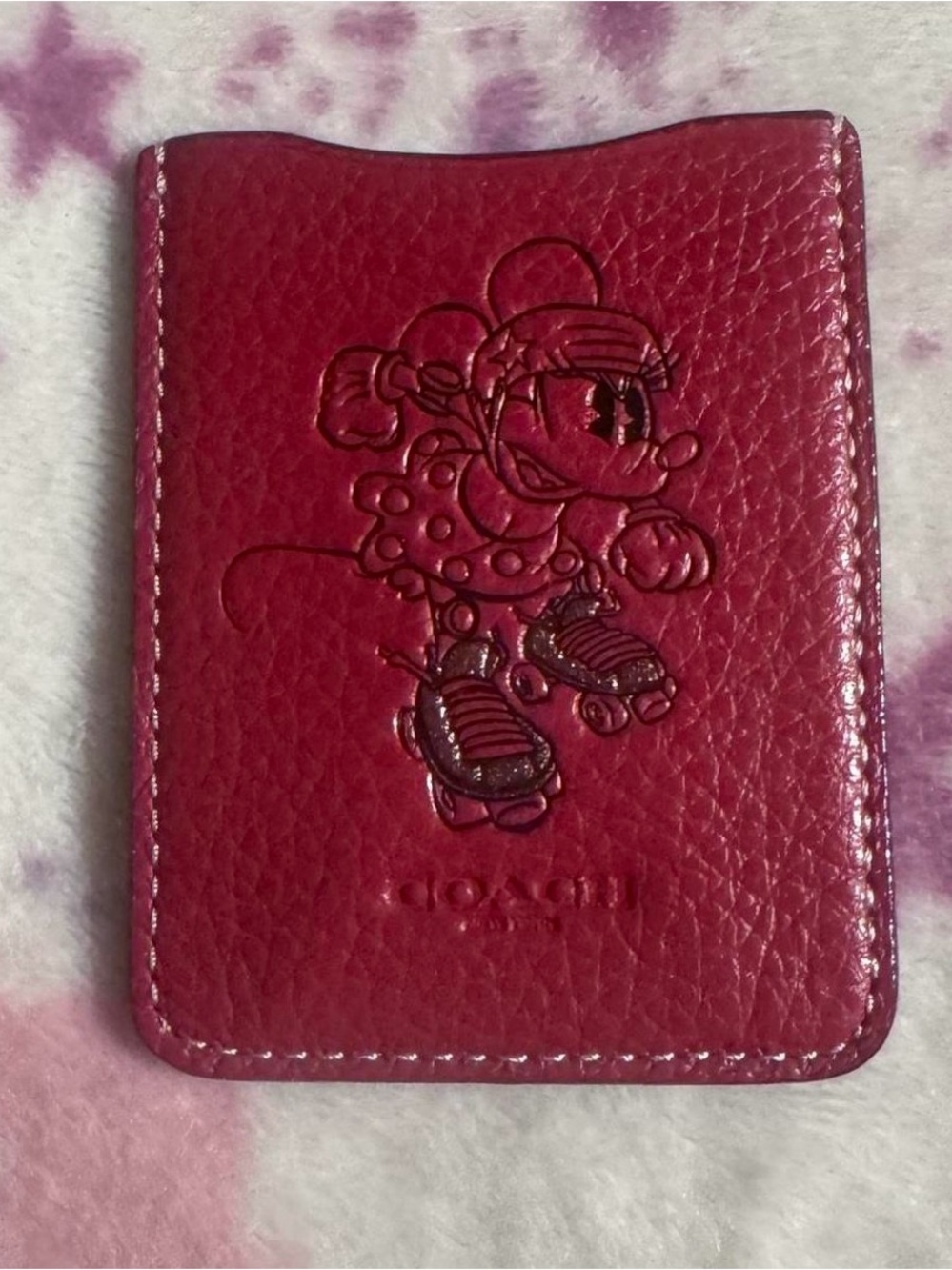 Coach Red Pebble Leather Minnie Mouse Pose Phone Pocket Sticker